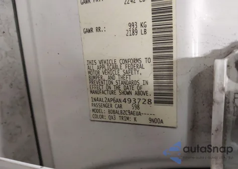 2010 Nissan Altima 2.5 S z USA, uszkodzony, nr VIN 1N4AL2AP6AN493728